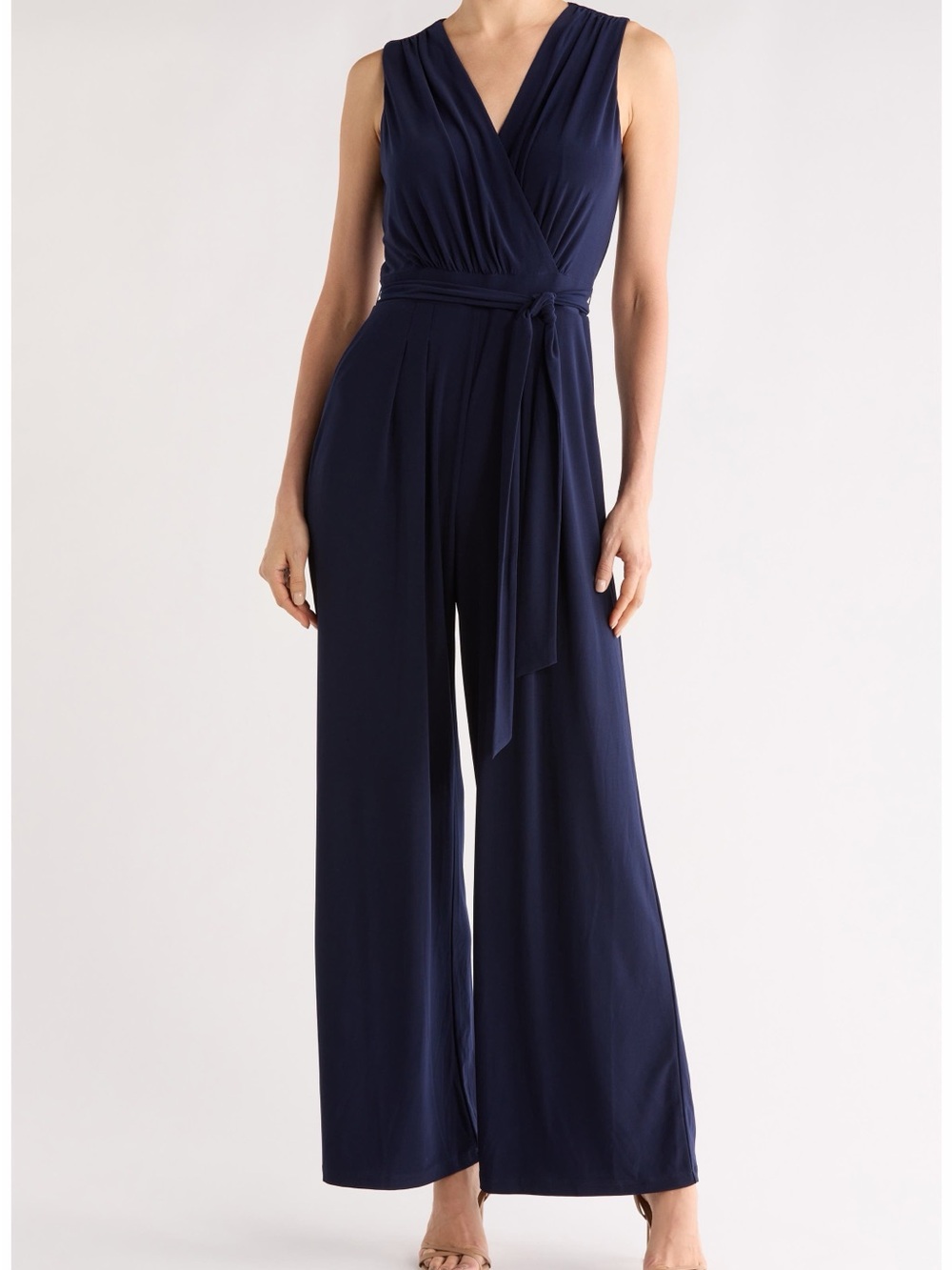 Vince Camuto Black Sleeveless V-Neck Maxi Dress with Waist Tie